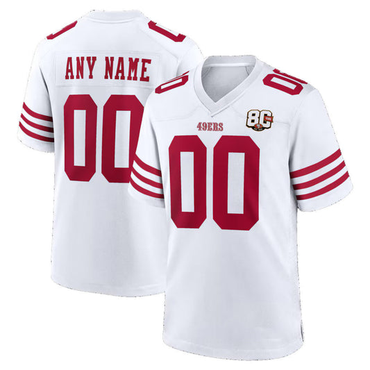 Custom SF.49ers White 80th Anniversary Game Football Jersey - Main View