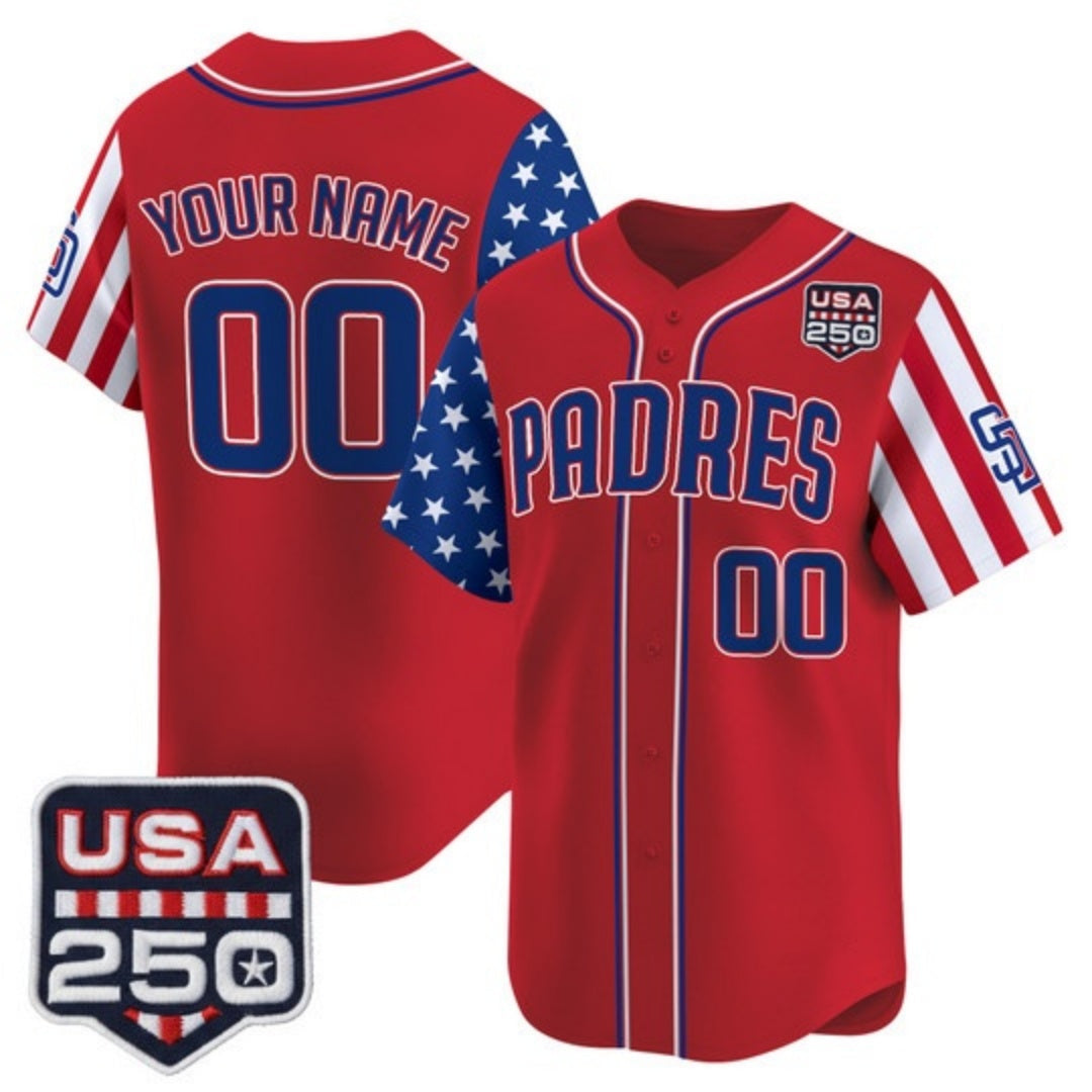Custom San Diego Padres America 250 Edition Vapor Premier Limited Red Stitched Baseball Jersey - Main View