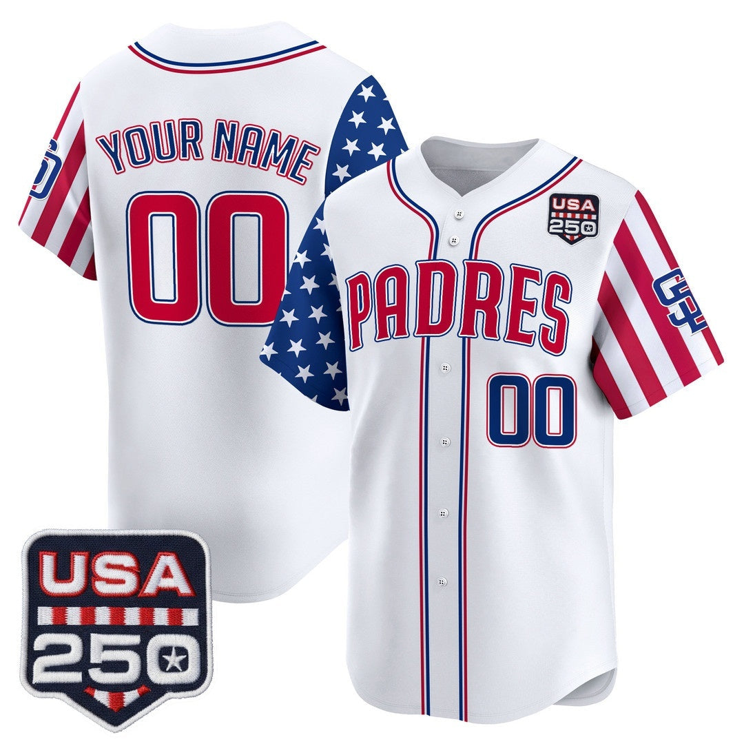 Custom San Diego Padres America 250 Edition Vapor Premier Limited White Stitched Baseball Jersey - Main View