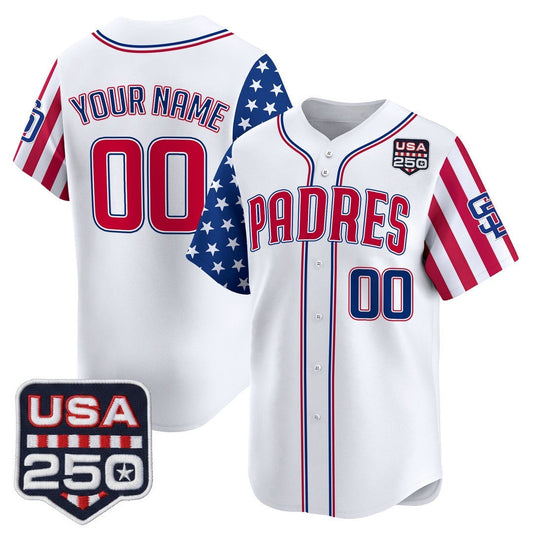 Custom San Diego Padres America 250 Edition Vapor Premier Limited White Stitched Baseball Jersey - Main View