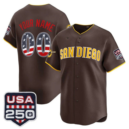 Custom San Diego Padres Brown USA 250 Fourth of July Vapor Premier Limited Jersey - All Stitched Baseball Jersey - Main View