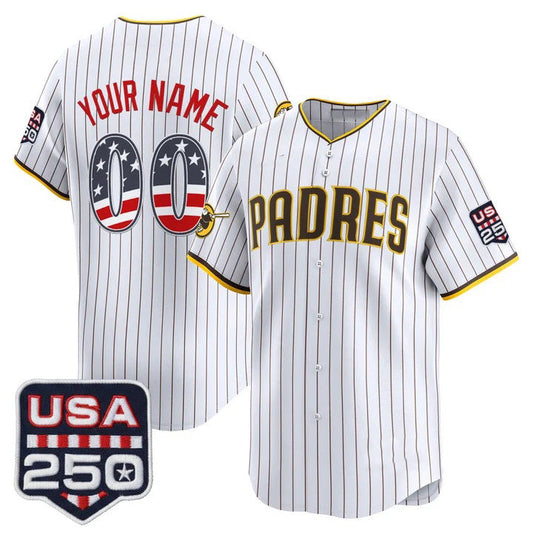 Custom San Diego Padres White USA 250 Fourth of July Vapor Premier Limited Jersey - All Stitched Baseball Jersey - Main View