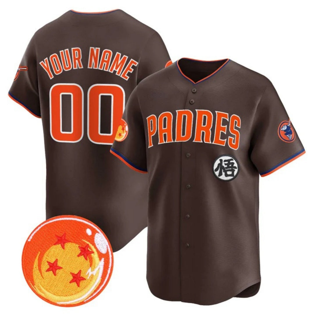 Custom San Diego Padres x Dragon Ball Brown Vapor Premier Limited Jersey - All Stitched Baseball Jersey - Main View