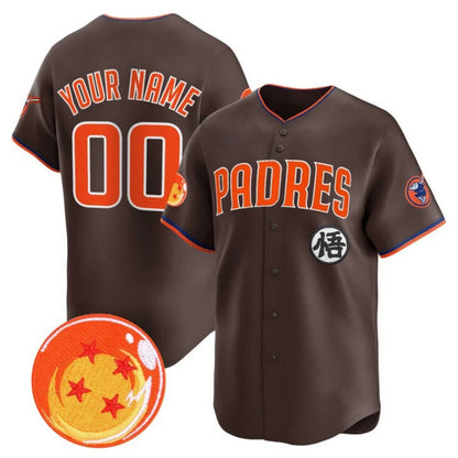 Custom San Diego Padres x Dragon Ball Brown Vapor Premier Limited Jersey - All Stitched Baseball Jersey - Main View