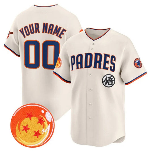 Custom San Diego Padres x Dragon Ball Cream Vapor Premier Limited Jersey - All Stitched Baseball Jersey - Main View