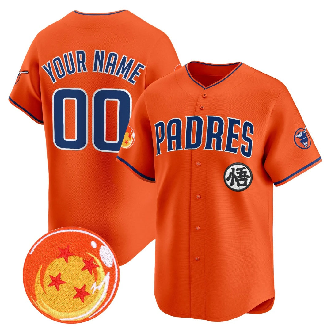Custom San Diego Padres x Dragon Ball Orange Vapor Premier Limited Jersey - All Stitched Baseball Jersey - Main View