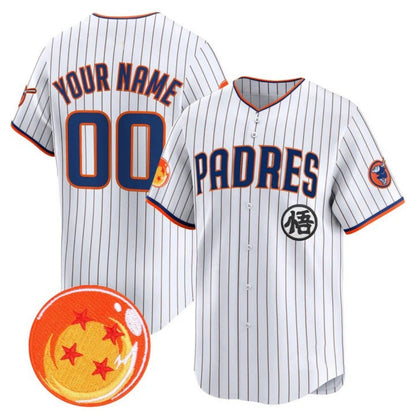 Custom San Diego Padres x Dragon Ball White Vapor Premier Limited Jersey - All Stitched Baseball Jersey - Main View