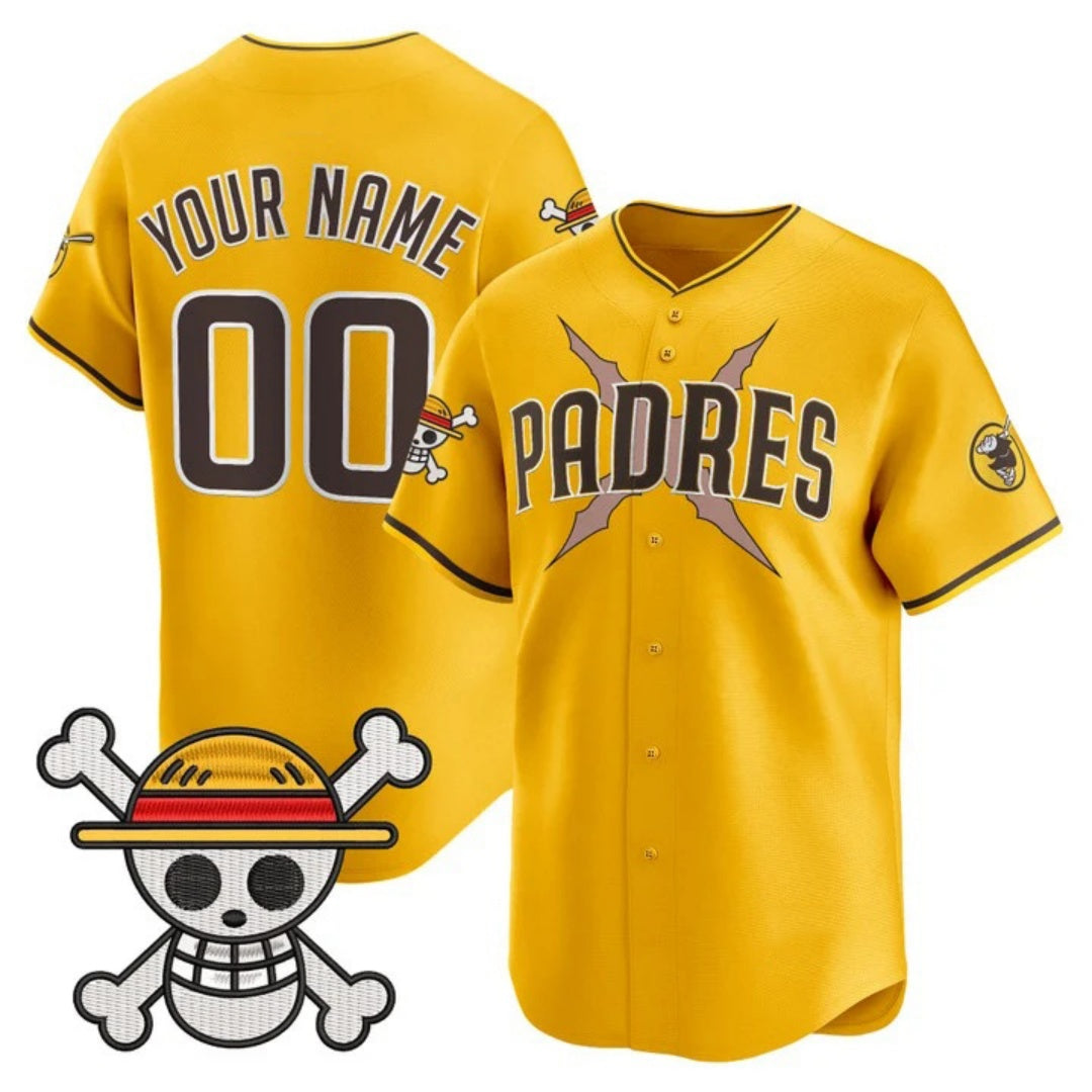 Custom San Diego Padres x One Piece Gold Vapor Premier Limited Jersey - Stitched Baseball Jersey - Main View