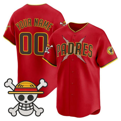 Custom San Diego Padres x One Piece Red Vapor Premier Limited Jersey - Stitched Baseball Jersey - Main View