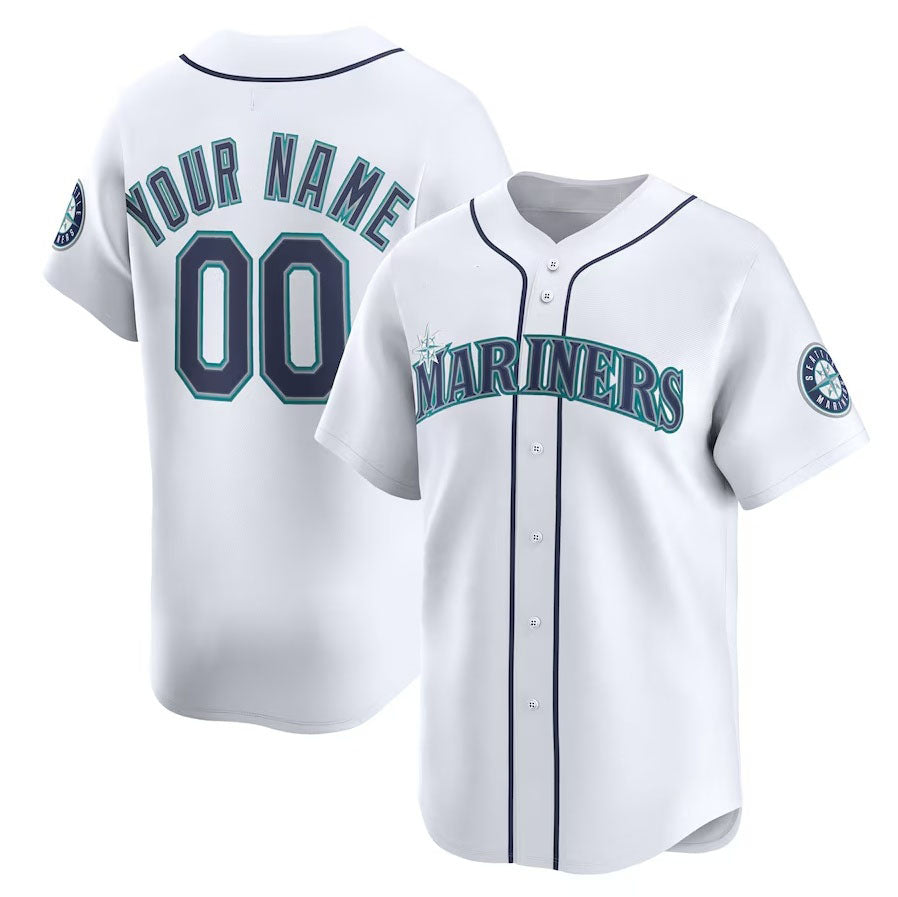 Custom Seattle Mariners Home Limited Jersey - White Stitched Baseball Jersey - Main View