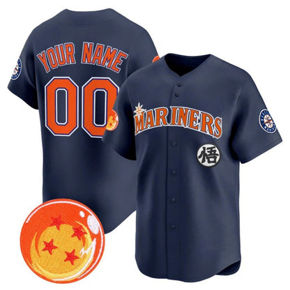 Custom Seattle Mariners x Dragon Ball Navy Vapor Premier Limited Jersey - All Stitched Baseball Jersey - Main View
