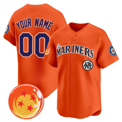 Custom Seattle Mariners x Dragon Ball Orange Vapor Premier Limited Jersey - All Stitched Baseball Jersey - Main View