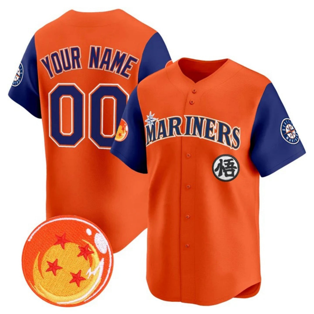 Custom Seattle Mariners x Dragon Ball Royal Orange Vapor Premier Limited Jersey - All Stitched Baseball Jersey - Main View