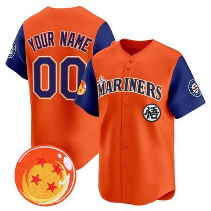 Custom Seattle Mariners x Dragon Ball Royal Orange Vapor Premier Limited Jersey - All Stitched Baseball Jersey - Main View