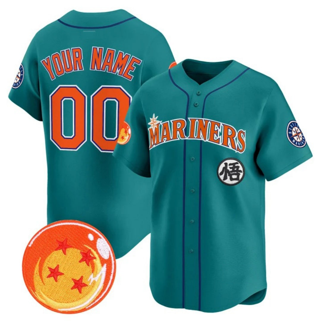 Custom Seattle Mariners x Dragon Ball Teal Vapor Premier Limited Jersey - All Stitched Baseball Jersey - Main View