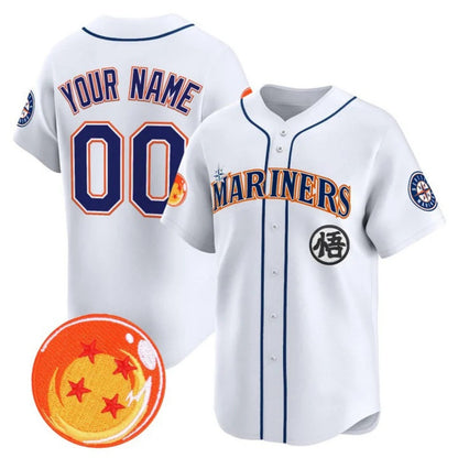 Custom Seattle Mariners x Dragon Ball White Vapor Premier Limited Jersey - All Stitched Baseball Jersey - Main View