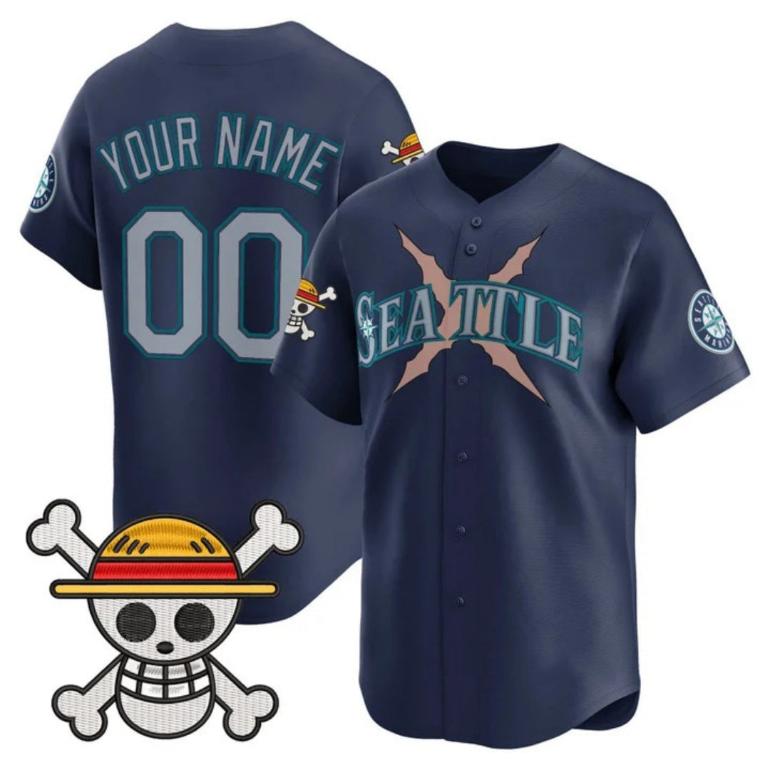 Custom Seattle Mariners x One Piece Navy Vapor Premier Limited Jersey - Stitched Baseball Jersey - Main View