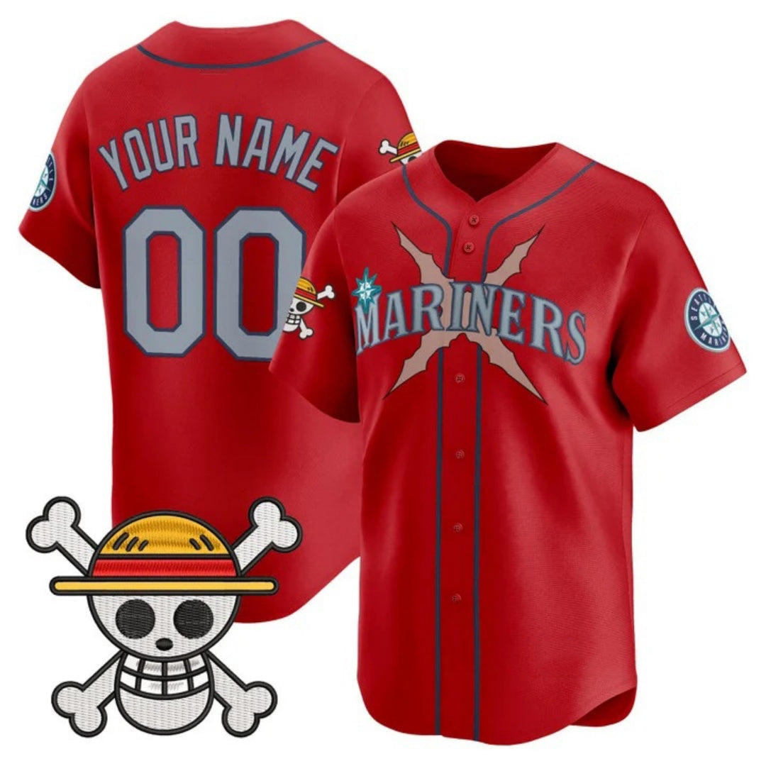 Custom Seattle Mariners x One Piece Red Vapor Premier Limited Jersey - Stitched Baseball Jersey - Main View