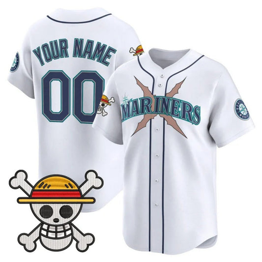 Custom Seattle Mariners x One Piece White Vapor Premier Limited Jersey - Stitched Baseball Jersey - Main View