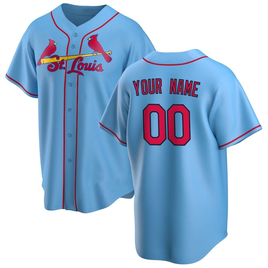 Custom St. Louis Cardinals Alternate Replica Jersey - Light Blue Stitched Baseball Jersey - Main View