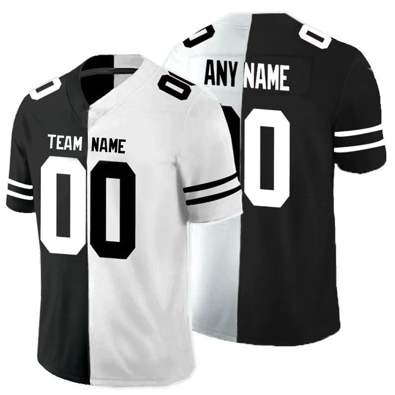 Custom NY.Jets Any Team Black And White Peaceful Coexisting American Stitched Jersey Football Jerseys - Main View