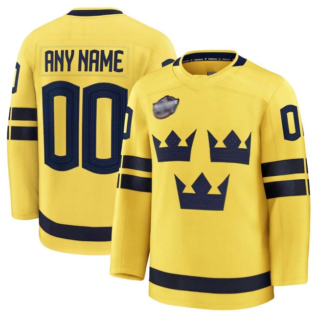 Custom S.Active Player Yellow 2025 4 Nations Face-Off Premium Stitched American Hockey Jerseys - Main View