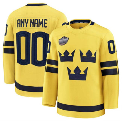 Custom S.Active Player Yellow 2025 4 Nations Face-Off Premium Stitched American Hockey Jerseys - Main View