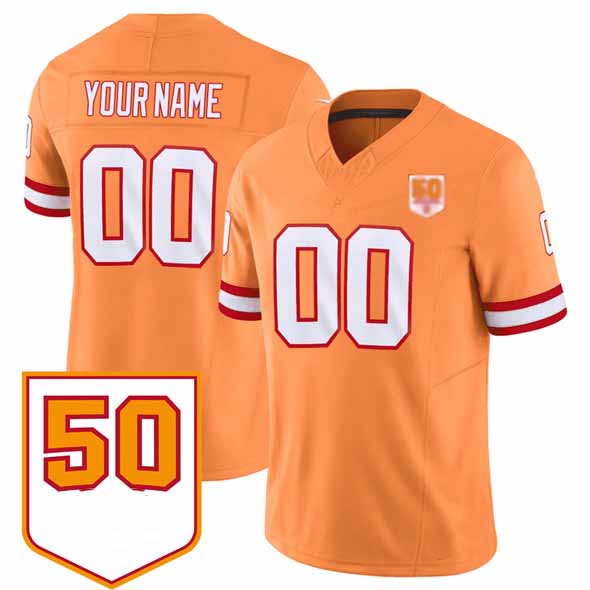 Custom TB.Buccaneers Active Player Orange 2025 F.U.S.E. 50th Anniversary Patch Vapor Limited Football Stitched Jersey - Main View
