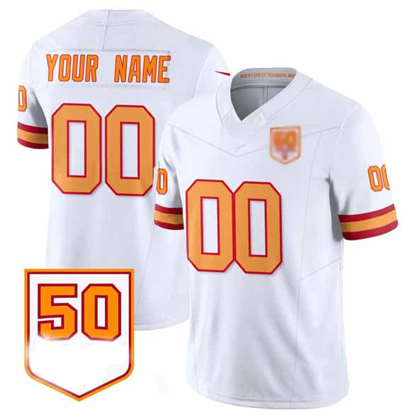 Custom TB.Buccaneers Active Player White 2025 F.U.S.E. 50th Anniversary Patch Vapor Limited Football Stitched Jersey - Main View