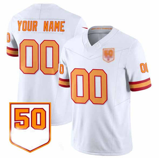 Custom TB.Buccaneers Active Player White 2025 F.U.S.E. 50th Anniversary Patch Vapor Limited Football Stitched Jersey - Main View