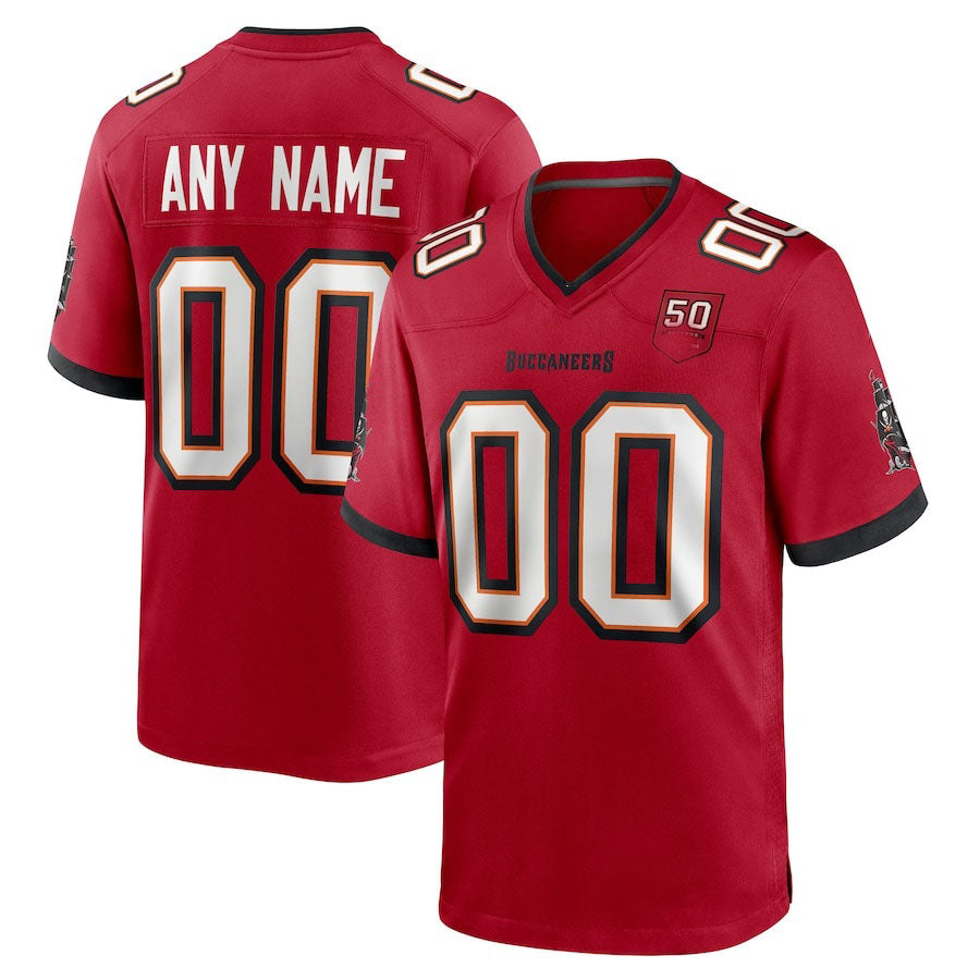Custom TB.Buccaneers Red 50th Anniversary Game Stitched American Football Jerseys - Main View