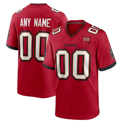 Custom TB.Buccaneers Red 50th Anniversary Game Stitched American Football Jerseys - Main View