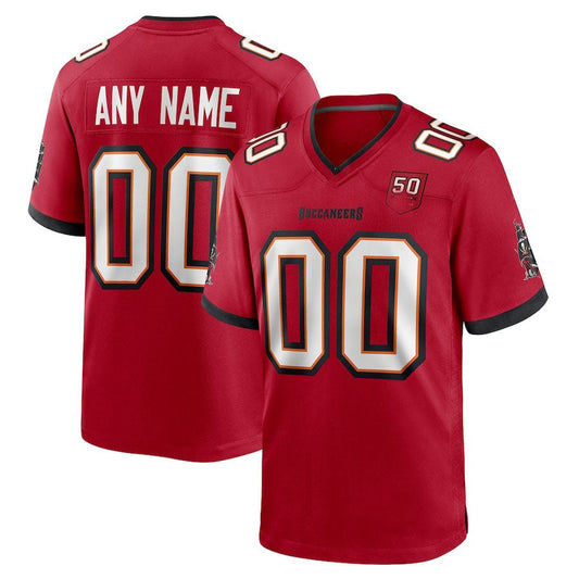 Custom TB.Buccaneers Red 50th Anniversary Game Stitched American Football Jerseys - Main View