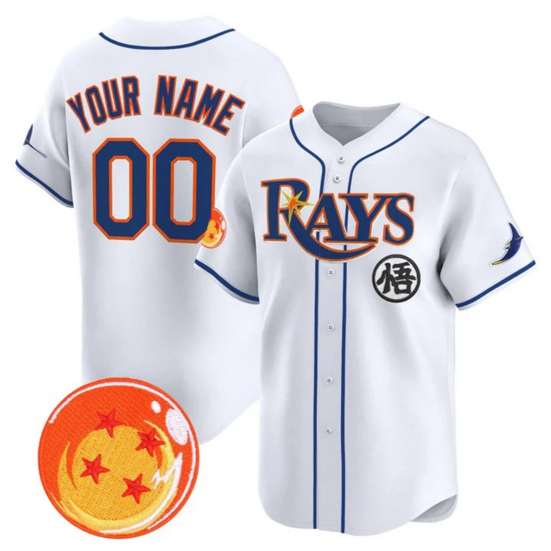Custom Tampa Bay Rays x Dragon Ball White Vapor Premier Limited Jersey - All Stitched Baseball Jersey - Main View