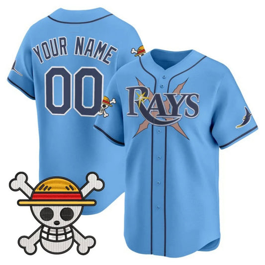 Custom Tampa Bay Rays x One Piece Blue Vapor Premier Limited Jersey - Stitched Baseball Jersey - Main View