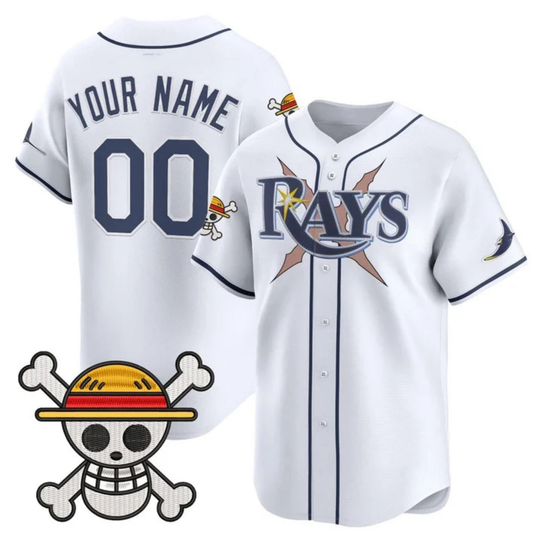 Custom Tampa Bay Rays x One Piece White Vapor Premier Limited Jersey - Stitched Baseball Jersey - Main View