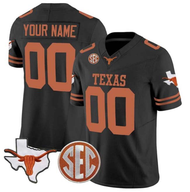 Custom T.Longhorns Active Player Black F.U.S.E. State Map & SEC Patch Stitched Football American College Jerseys - Main View