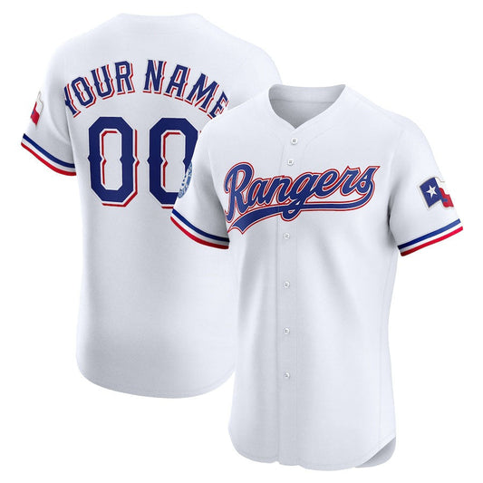 Custom Texas Rangers Home Elite Sponsor Patch Jersey – White Stitched Baseball Jersey - Main View