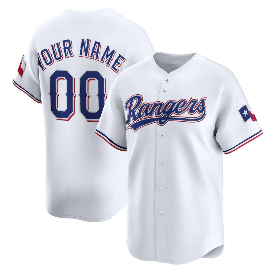 Custom Texas Rangers Home Limited Jersey - White Stitched Baseball Jersey - Main View