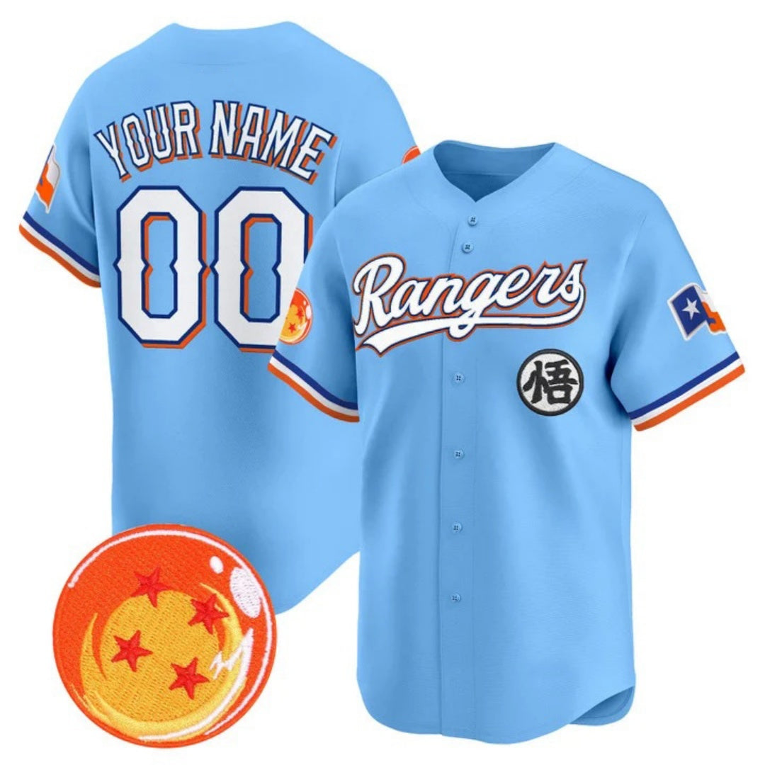 Custom Texas Rangers x Dragon Ball Blue Vapor Premier Limited Jersey - All Stitched Baseball Jersey - Main View