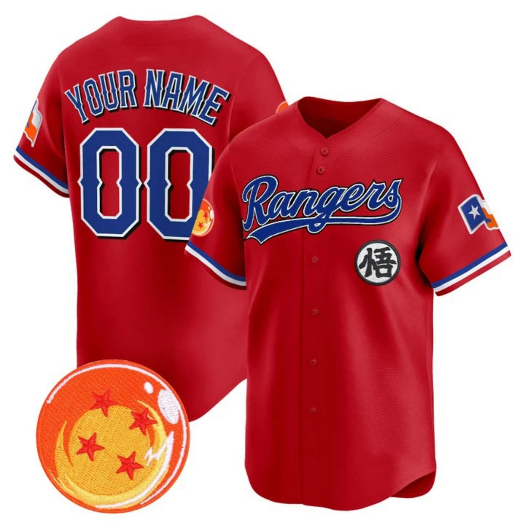 Custom Texas Rangers x Dragon Ball Red Vapor Premier Limited Jersey - All Stitched Baseball Jersey - Main View