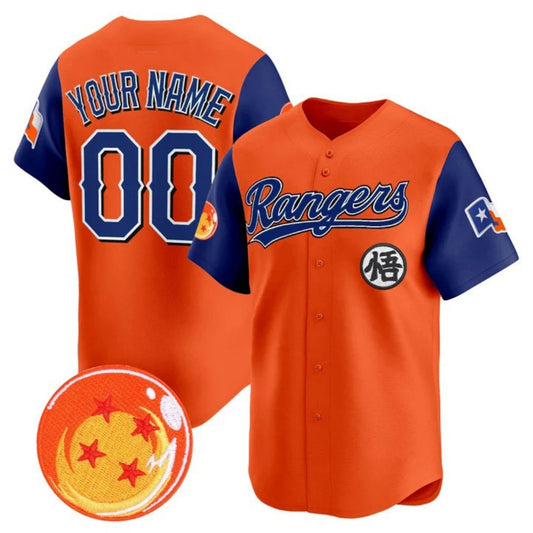 Custom Texas Rangers x Dragon Ball Royal Orange Vapor Premier Limited Jersey - All Stitched Baseball Jersey - Main View