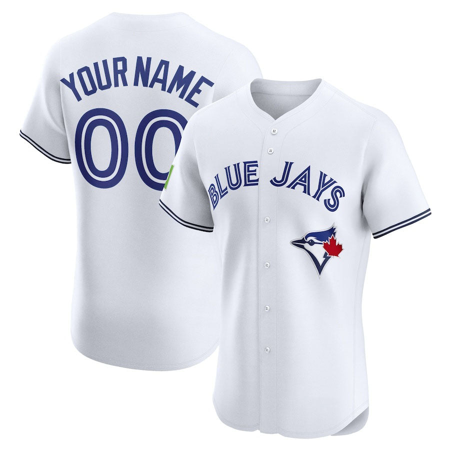 Custom Toronto Blue Jays Home Elite Sponsor Patch Jersey – White Stitched Baseball Jersey - Main View