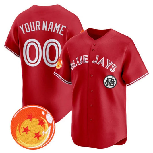 Custom Toronto Blue Jays x Dragon Ball Red Vapor Premier Limited Jersey - All Stitched Baseball Jersey - Main View
