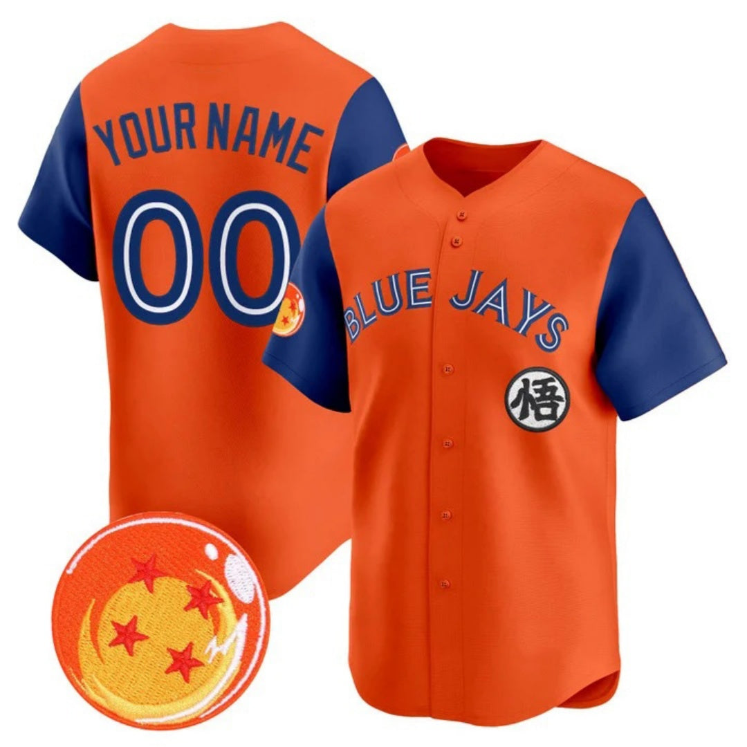 Custom Toronto Blue Jays x Dragon Ball Royal Orange Vapor Premier Limited Jersey - All Stitched Baseball Jersey - Main View