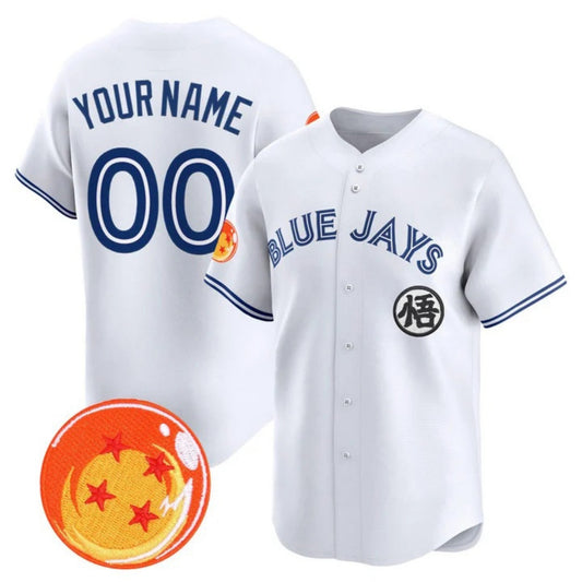 Custom Toronto Blue Jays x Dragon Ball White Vapor Premier Limited Jersey - All Stitched Baseball Jersey - Main View