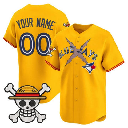 Custom Toronto Blue Jays x One Piece Gold Vapor Premier Limited Jersey - Stitched Baseball Jersey - Main View