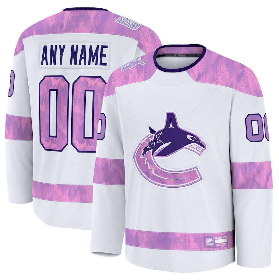 Custom V.Canucks Fanatics 2024 Hockey Fights Cancer Practice Jersey - White Stitched American Hockey Jerseys - Main View