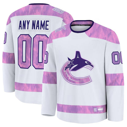 Custom V.Canucks Fanatics 2024 Hockey Fights Cancer Practice Jersey - White Stitched American Hockey Jerseys - Main View