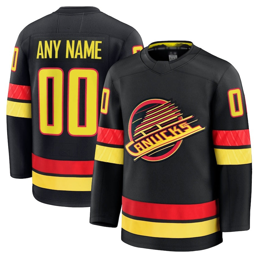 Custom V.Canucks Fanatics Alternate Premium Jersey - Black Stitched American Hockey Jerseys - Main View